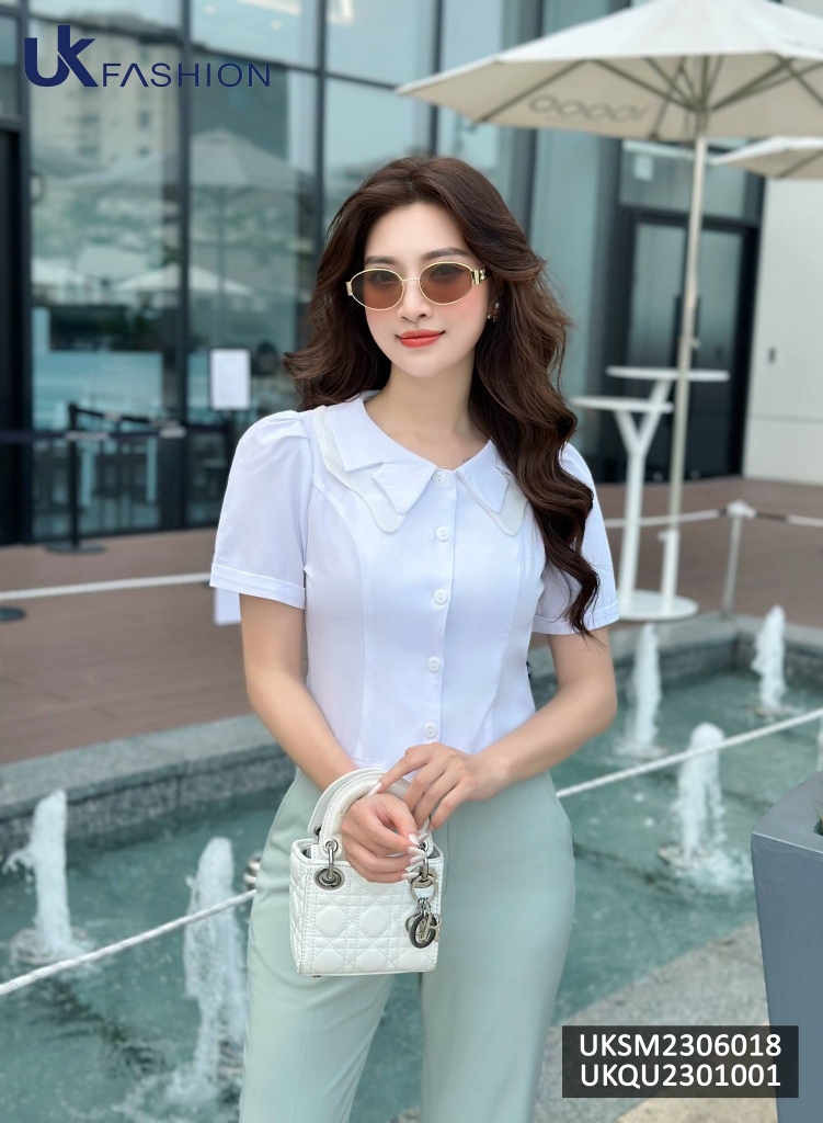 Áo Sơ Mi Cổ Kép UK Fashion Chất Liệu Cao Cấp, Lên Form Đứng Dáng. trẻ trung cho các nàng công sở UKSM2306018