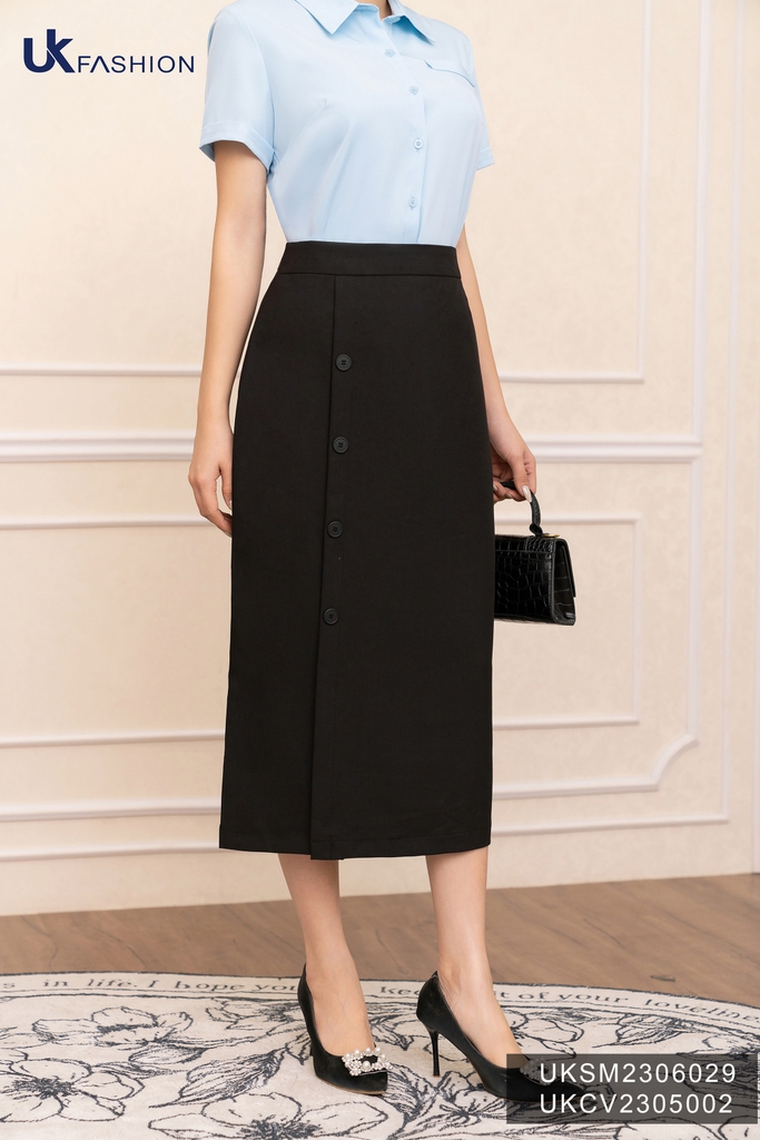 Chân Váy A Dáng Dài Nẹp Cúc UK Fashion Chất Liệu Cao Cấp, Dễ Dàng Mix Và Match Đồ UKCV2305002