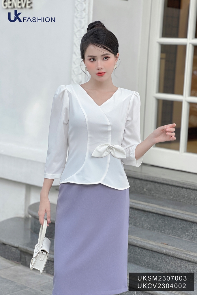 Sơ mi cổ tim eo NK Fashion Kiểu Dáng Điệu Đà Trẻ Trung, Chất Vải Nhập Hàn Cao Cấp dành cho Quý cô công sở UKSM2307003