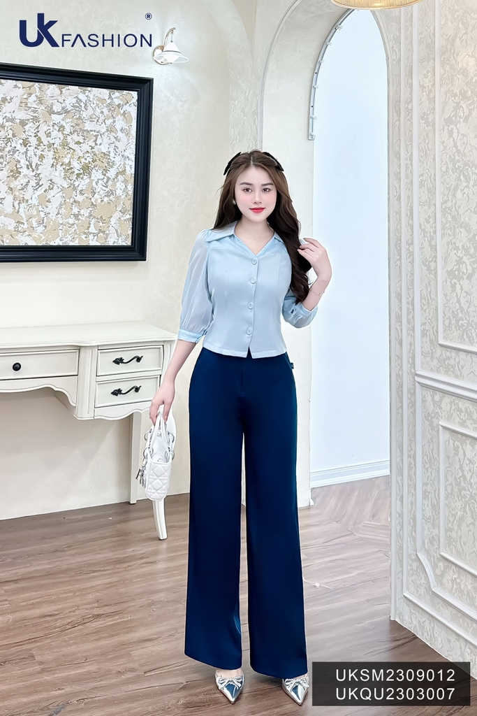 Áo Sơ Mi Là Cổ V Phối Tơ UKSM2309012 NK Fashion Công Sở Nữ Đẹp, Thanh Lịch, Cuốn Hút, Thiết kế Cao Cấp, Vải Thoáng Mát
