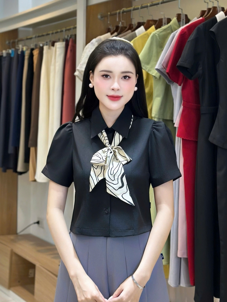 UK Fashion Áo Sơ Mi Cổ Đức 7 Mảnh Ly Súp Trẻ Trung, Nữ Tính UKSM2402002