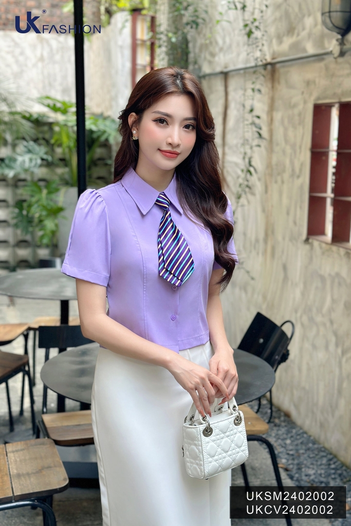 UK Fashion Áo Sơ Mi Cổ Đức 7 Mảnh Ly Súp Trẻ Trung, Nữ Tính UKSM2402002