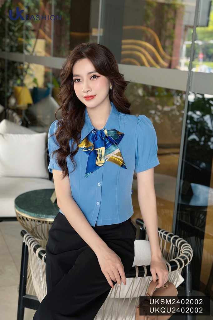 UK Fashion Áo Sơ Mi Cổ Đức 7 Mảnh Ly Súp Trẻ Trung, Nữ Tính UKSM2402002