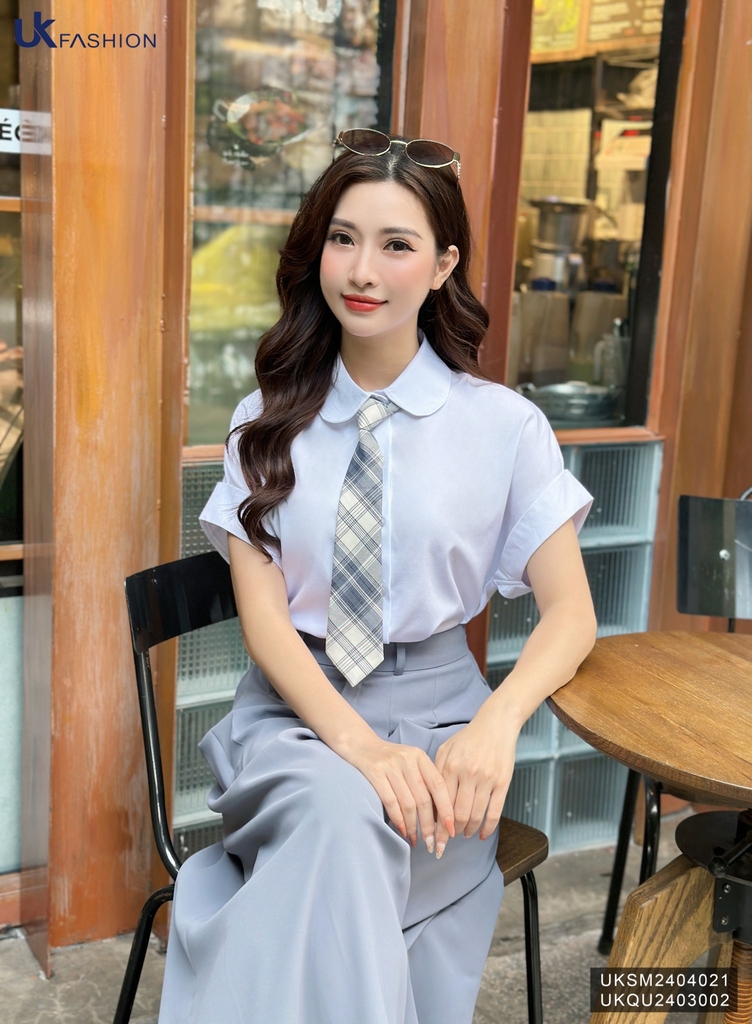 Áo Sơ Mi UK Fashion Cổ Sen Nhỏ Tay Chờm Thanh Lịch, Sang Trọng UKSM2404021