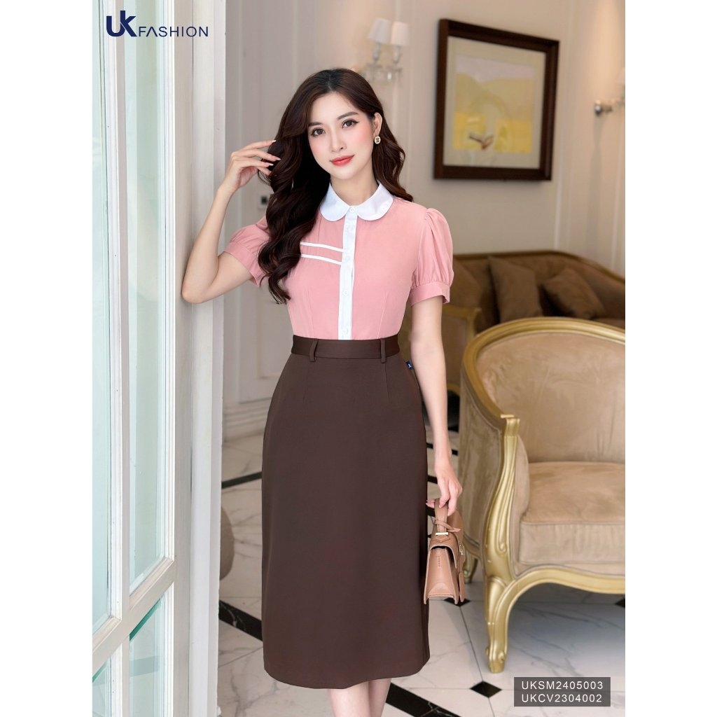 UK Fashion ÁO SƠM MI CỔ SEN DIỄU NGANG NGỰC CÔNG SỞ NỮ THANH LỊCH UKSM2405003