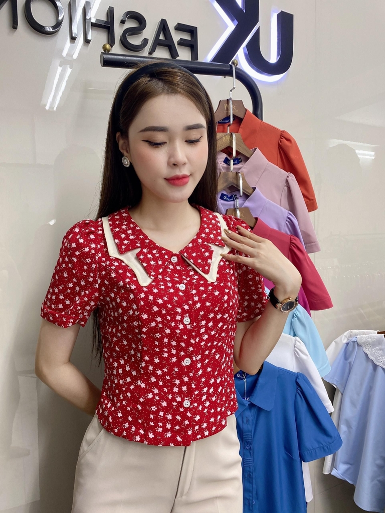 Áo Sơ Mi UK Fashion Công Sở Thiết Kế Cổ Kép, Họa Tiết Hoa Nhẹ Nhàng, Thanh Lịch, Nữ Tính UKSM2406007