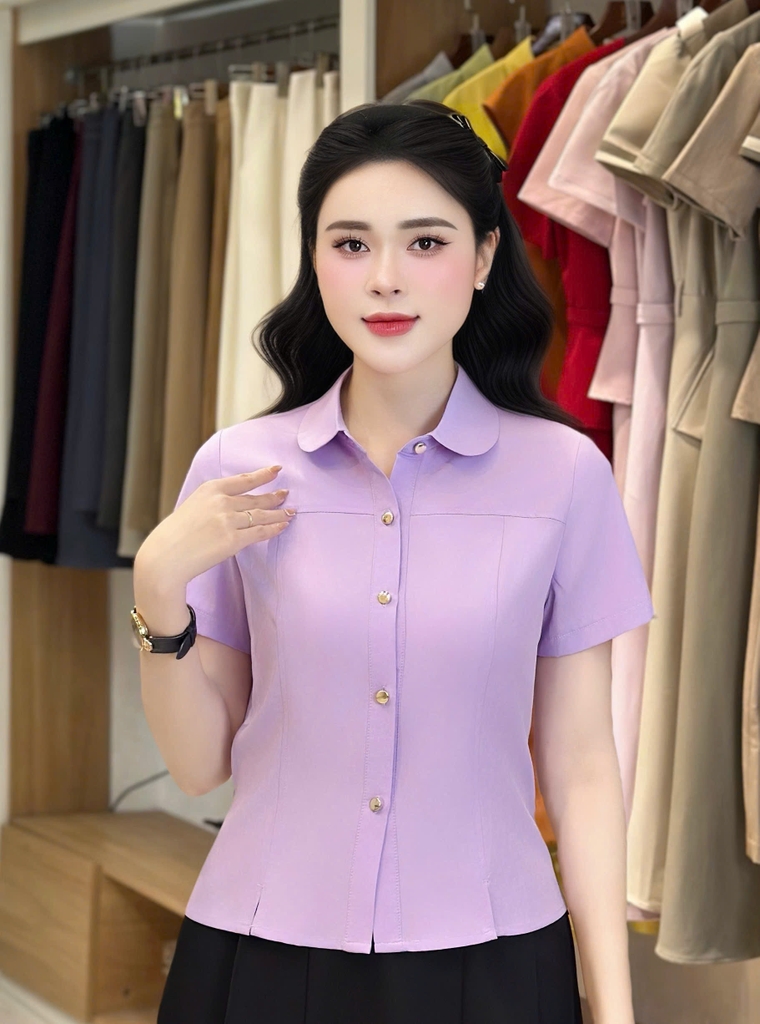 Sơ mi cổ sen can diễu kiểu dáng mới, cơ bản mà vẫn sang UKSM2504003