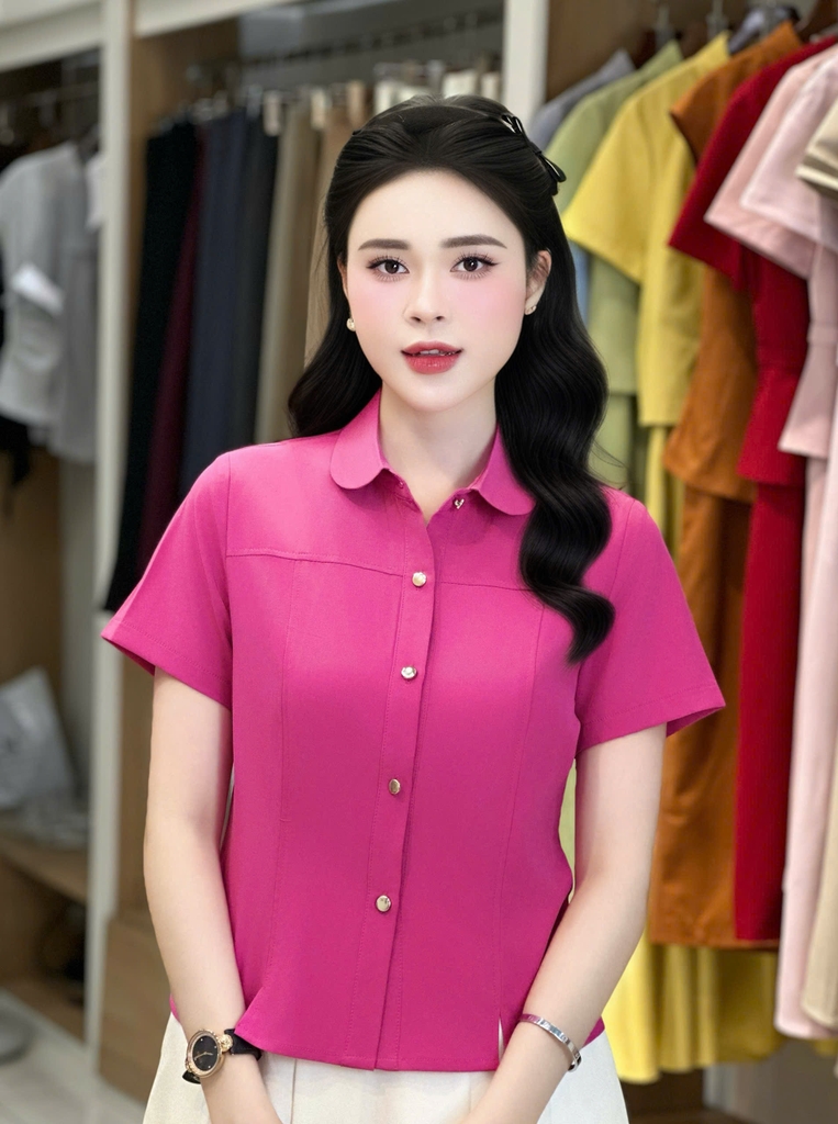 Sơ mi cổ sen can diễu kiểu dáng mới, cơ bản mà vẫn sang UKSM2504003