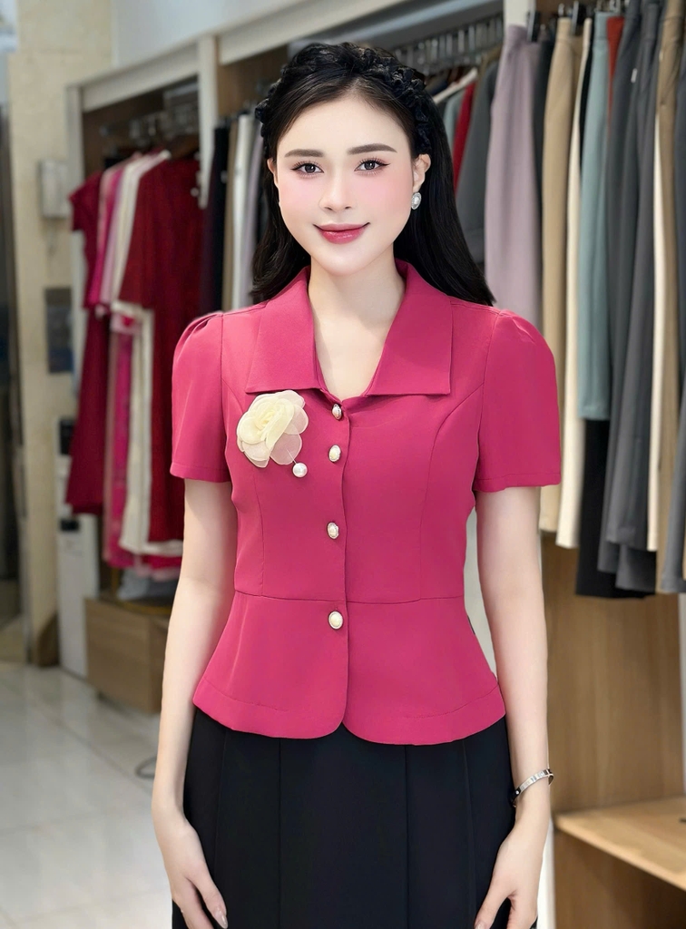 Sơ mi peplum cổ nhăn vạt trơn, dễ mặc, che khuyết điểm tốt UKSM2504016