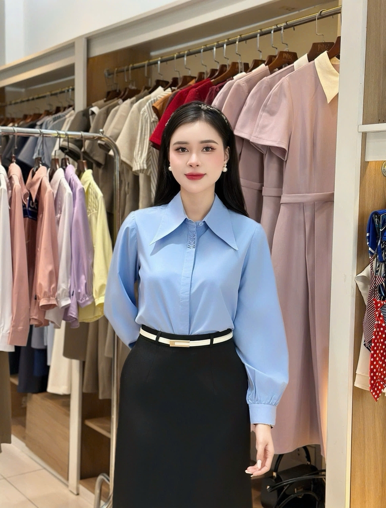 Sơ mi cổ đức dài tay nẹp kiểu công sở nữ, thoáng mát, lịch sự UKSM2507031