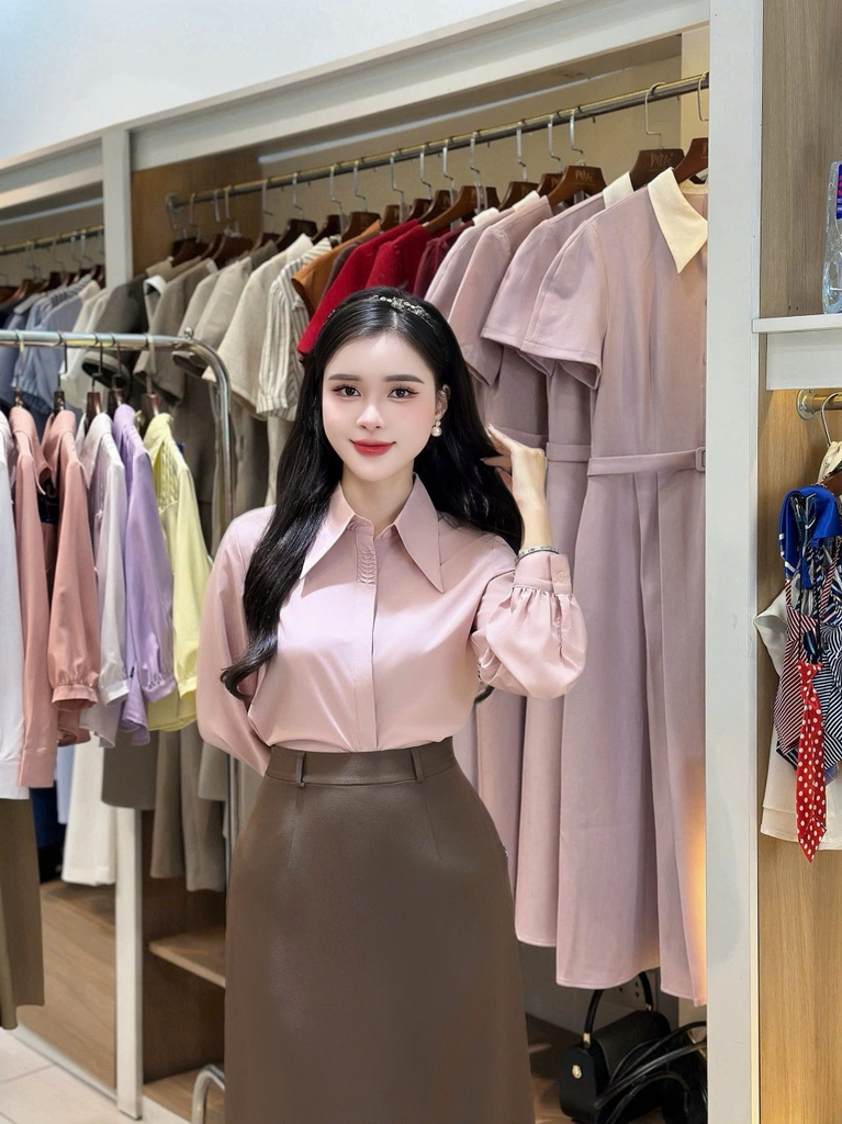 Sơ mi cổ đức dài tay nẹp kiểu công sở nữ, thoáng mát, lịch sự UKSM2507031