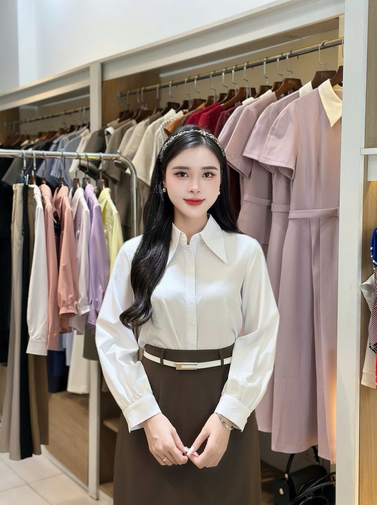 Sơ mi cổ đức dài tay nẹp kiểu công sở nữ, thoáng mát, lịch sự UKSM2507031