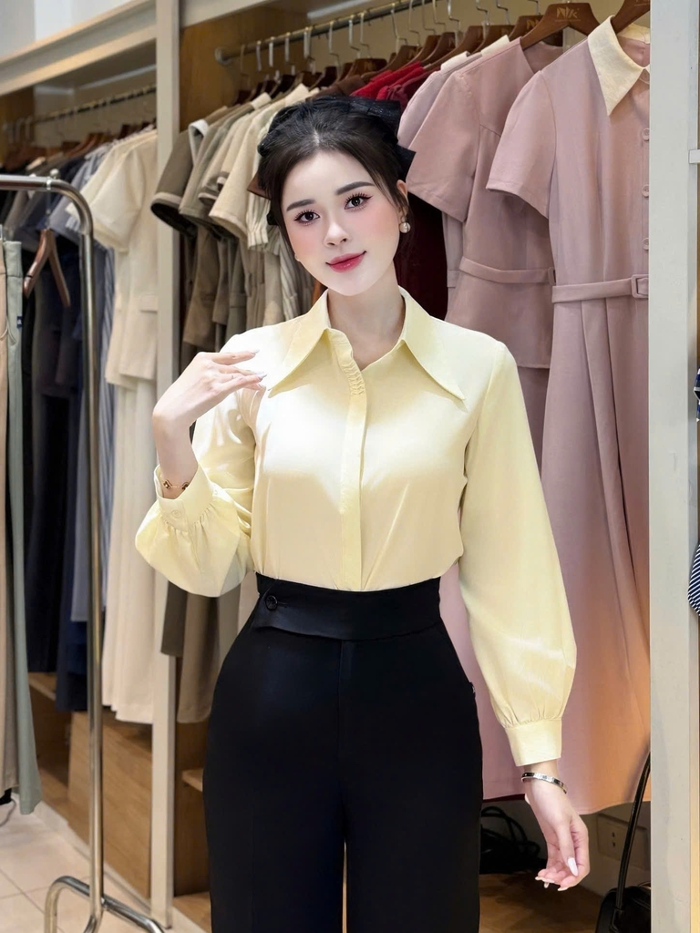 Sơ mi cổ đức dài tay nẹp kiểu công sở nữ, thoáng mát, lịch sự UKSM2507031