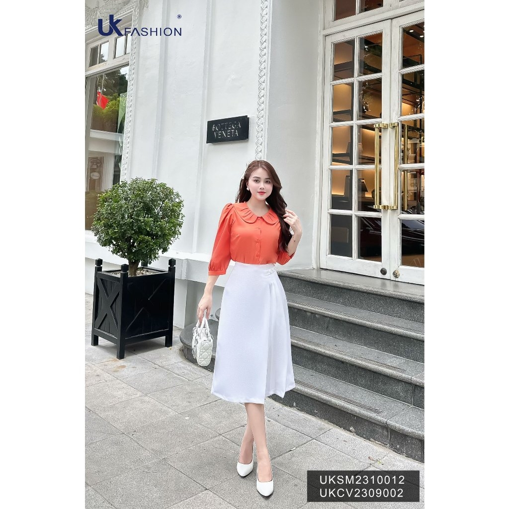 Sơ mi cổ xen xếp tay lỡ UK Fashion Thời Trang Công Sở Nữ Thanh Lịch, Style Hàn Quốc,chất liệu Cao Cấp UKSM2310012
