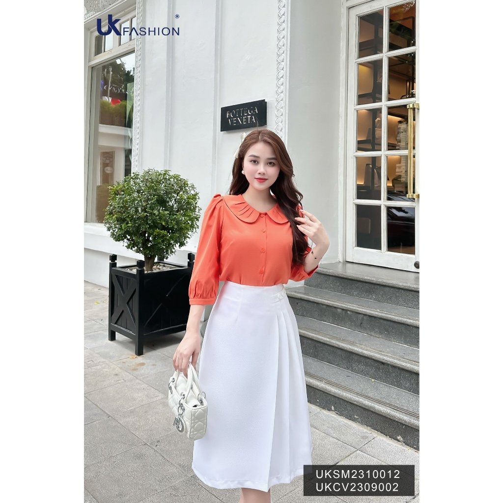 Sơ mi cổ xen xếp tay lỡ UK Fashion Thời Trang Công Sở Nữ Thanh Lịch, Style Hàn Quốc,chất liệu Cao Cấp UKSM2310012