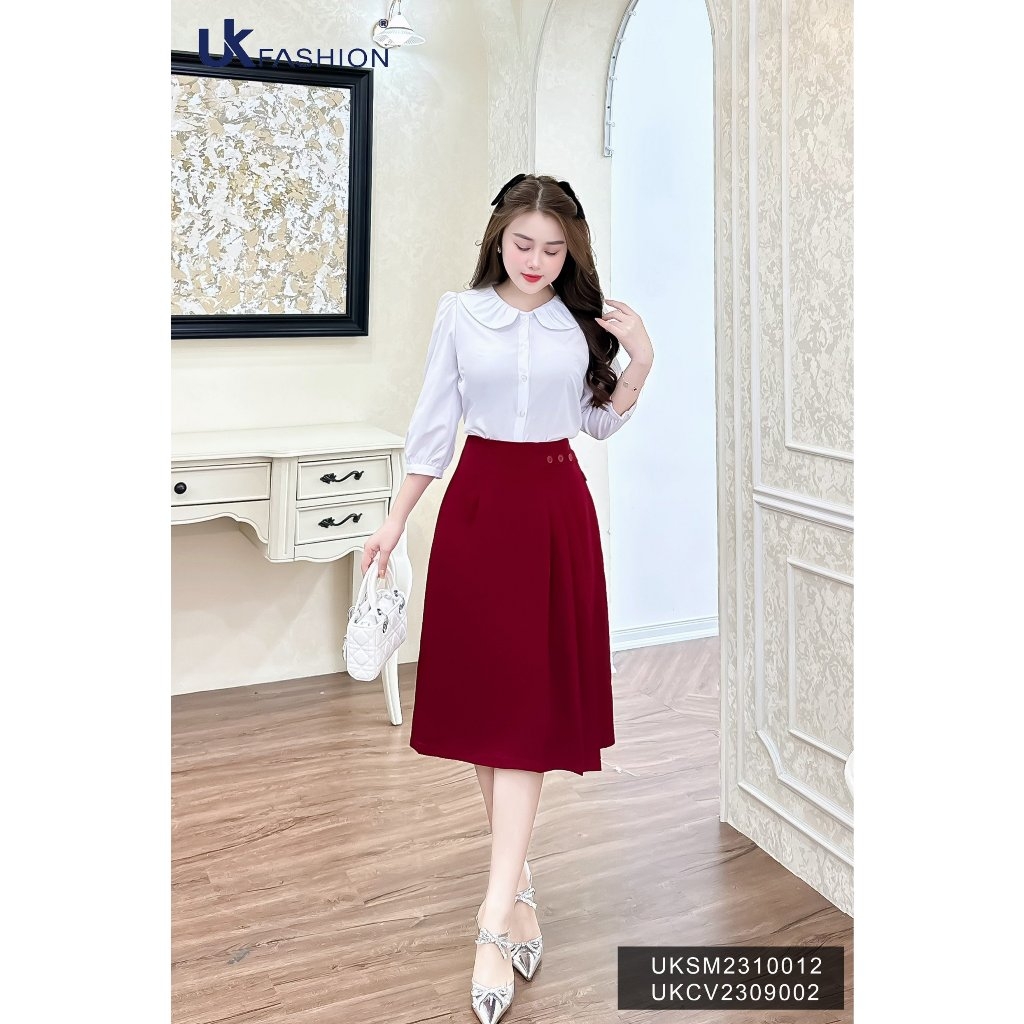 Sơ mi cổ xen xếp tay lỡ UK Fashion Thời Trang Công Sở Nữ Thanh Lịch, Style Hàn Quốc,chất liệu Cao Cấp UKSM2310012