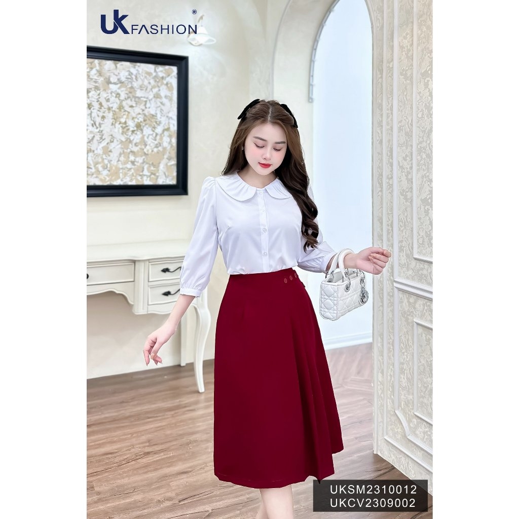 Sơ mi cổ xen xếp tay lỡ UK Fashion Thời Trang Công Sở Nữ Thanh Lịch, Style Hàn Quốc,chất liệu Cao Cấp UKSM2310012