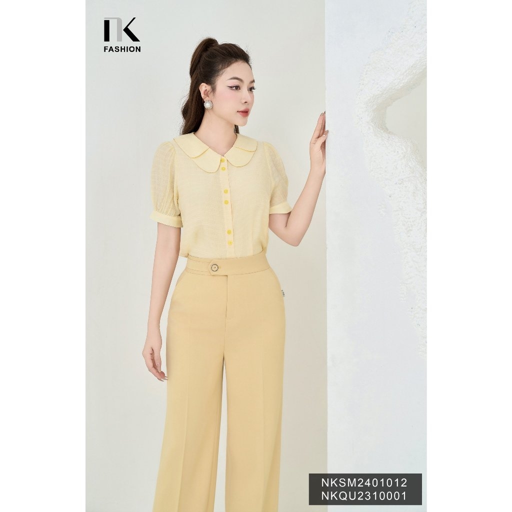 Áo Sơ Mi Cổ Kép Chồng Cúc Đôi NK Fashion Công Sở Nữ Thiết Kế Điệu,Trẻ Trung, Thanh Lịch, Vải Thoáng Mát NKSM2401012