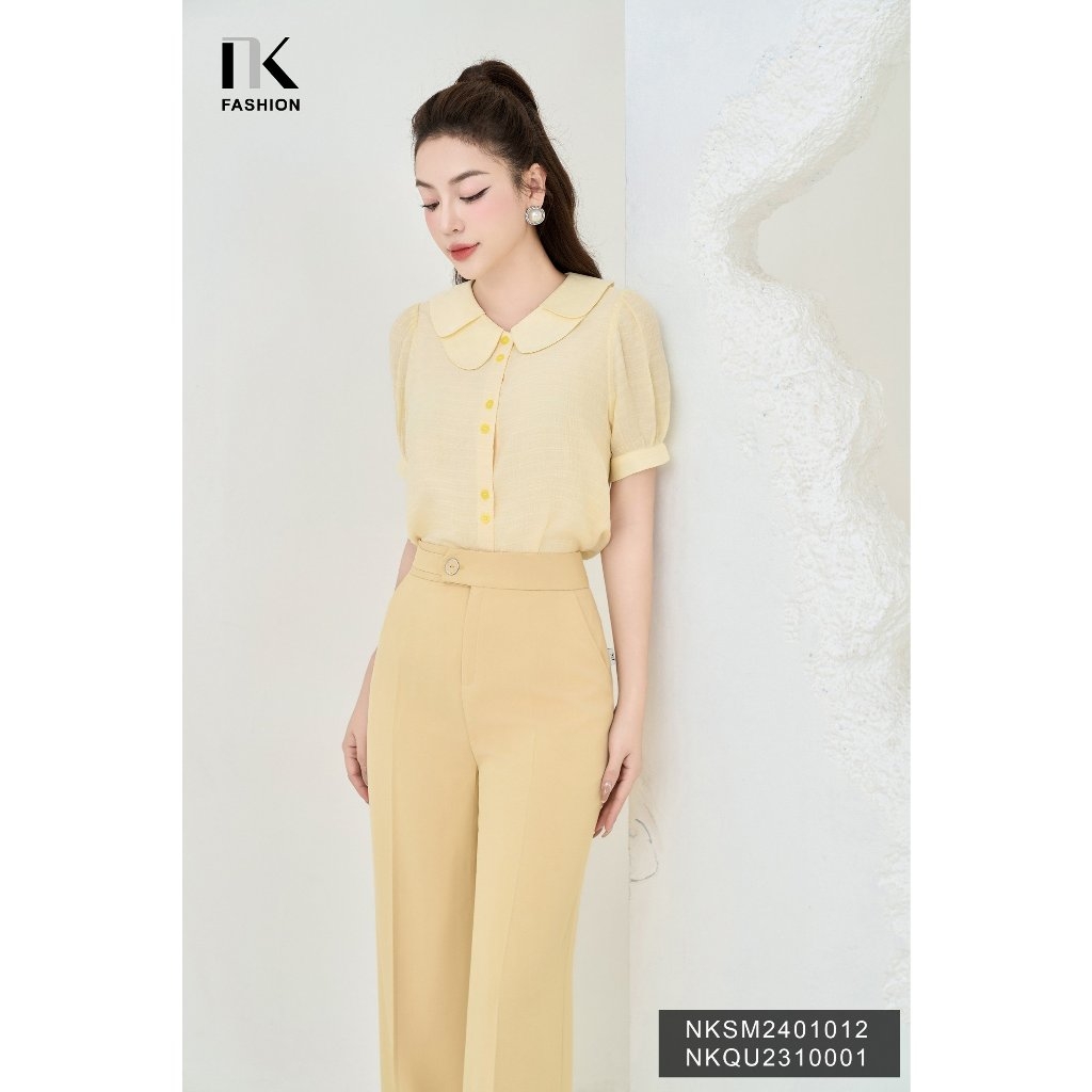 Áo Sơ Mi Cổ Kép Chồng Cúc Đôi NK Fashion Công Sở Nữ Thiết Kế Điệu,Trẻ Trung, Thanh Lịch, Vải Thoáng Mát NKSM2401012