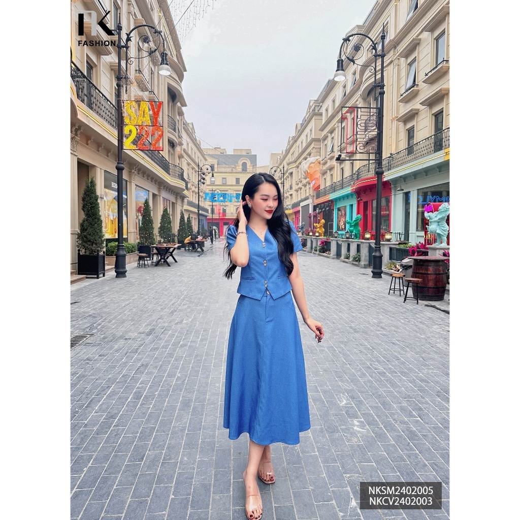 Áo Sơ Mi Demin Cổ  V  NK Fashion Kiểu Dáng Trẻ Trung, Màu Sắc Trendy, Chất Liệu Vải Nhập Cao Cấp NKSM2402005