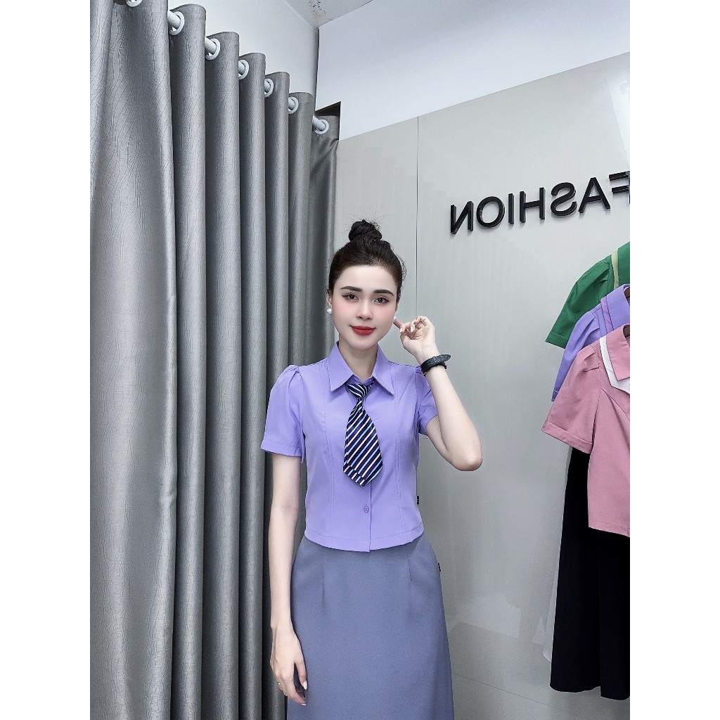 UK Fashion Áo Sơ Mi Cổ Đức 7 Mảnh Ly Súp Trẻ Trung, Nữ Tính UKSM2402002