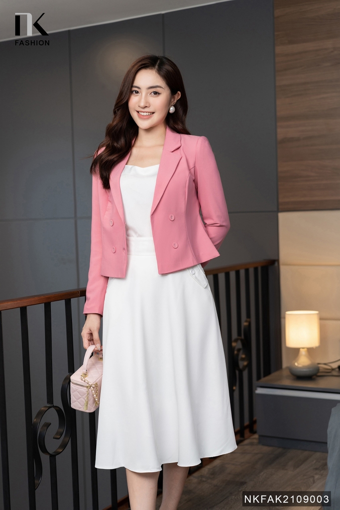 Áo Vest Công Sở Nữ NK Fashion Thiết Kế Dáng Lửng Dài Tay Kèm Cúc Bọc, Chất Liệu Nhập Hàn Cao Cấp NKFAK2109003