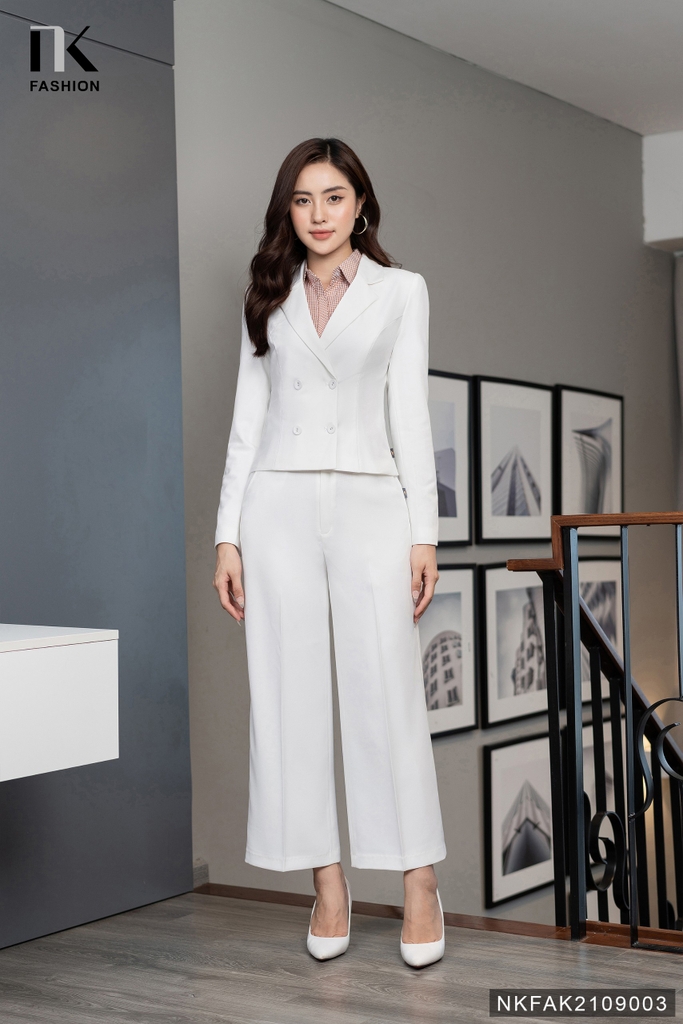 Áo Vest Công Sở Nữ NK Fashion Thiết Kế Dáng Lửng Dài Tay Kèm Cúc Bọc, Chất Liệu Nhập Hàn Cao Cấp NKFAK2109003