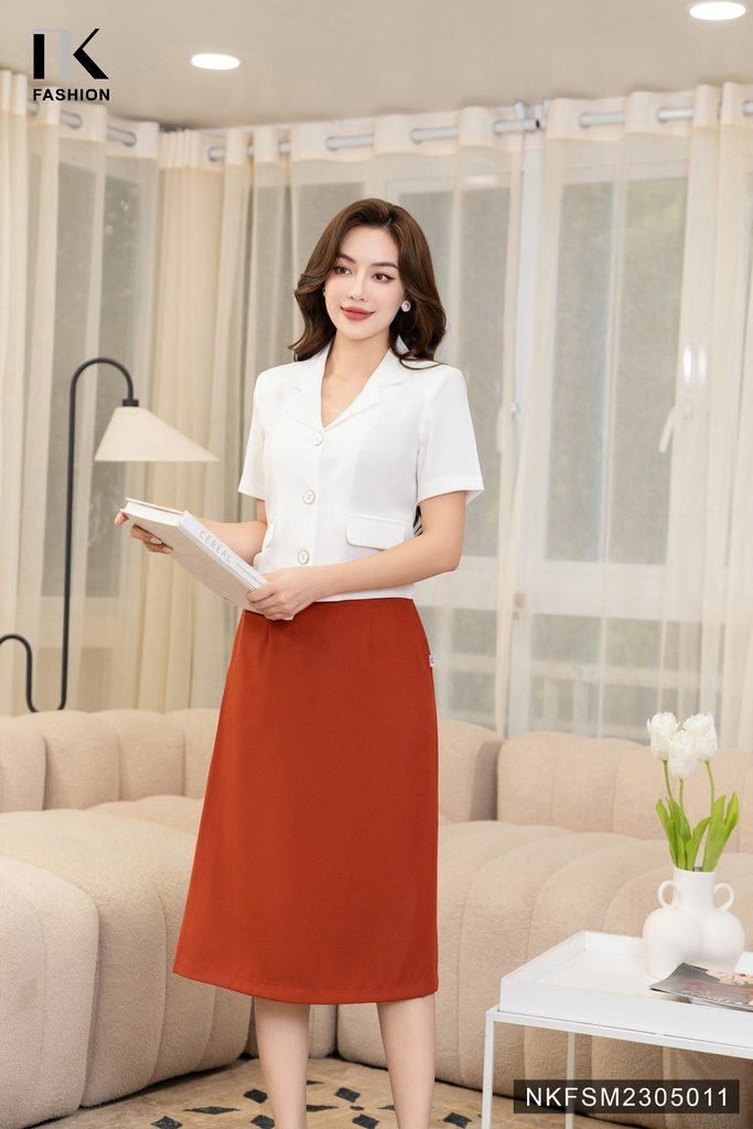 Áo Sơ Mi Tay Cộc Thiết Kế Cổ Ve Cúc Bọc Phối Túi 2 Bên NKFSM2305011