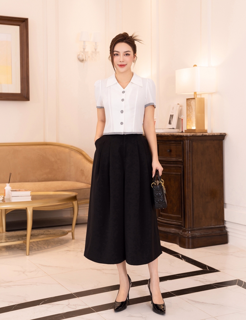 NK FASHION Áo Sơ Mi Cộc Tay V Cổ Phối Cổ NKSM2305005