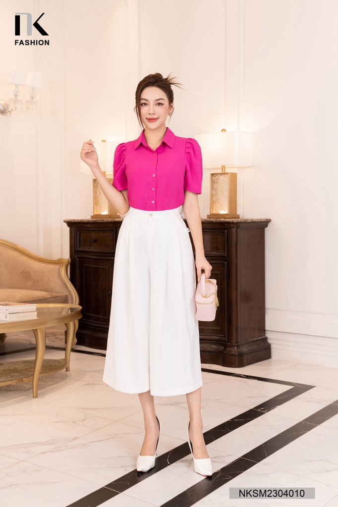 Áo Sơ Mi Tay Cộc Cổ Đức Tay Xếp NKSM2304010