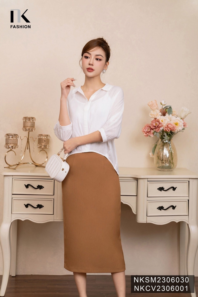Áo Sơ Mi Tay Lỡ Xếp Eo Kiểu NKSM2306030