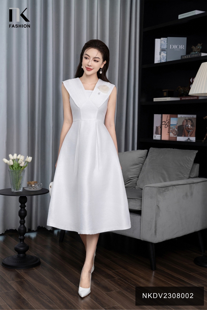 Đầm Gấm Xòe Xếp Vai 2 Lớp NK Fashion Thời Trang, Sang Trọng, Quý Phái NKDV2308002