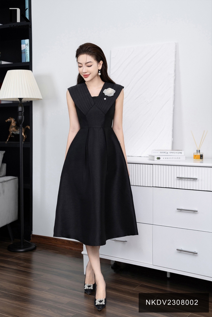 Đầm Gấm Xòe Xếp Vai 2 Lớp NK Fashion Thời Trang, Sang Trọng, Quý Phái NKDV2308002