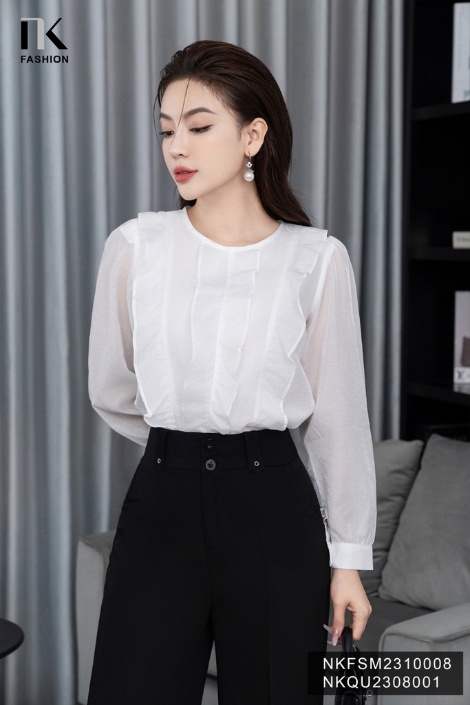 Áo Sơ Mi Dáng Suông Tơ Bèo Dọc Thân NKFSM2310008