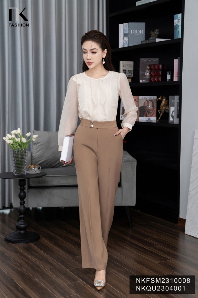 Áo Sơ Mi Dáng Suông Tơ Bèo Dọc Thân NKFSM2310008