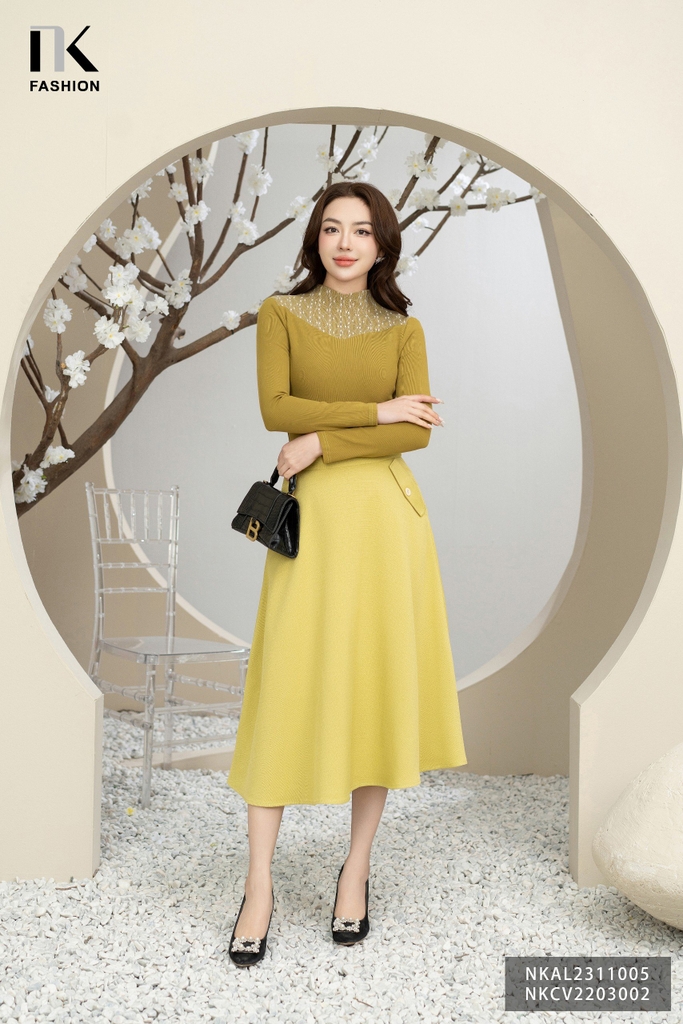 ÁO LEN PHỐI CỔ THỜI TRANG, GIỮ NHIỆT TỐT NKAL2311005