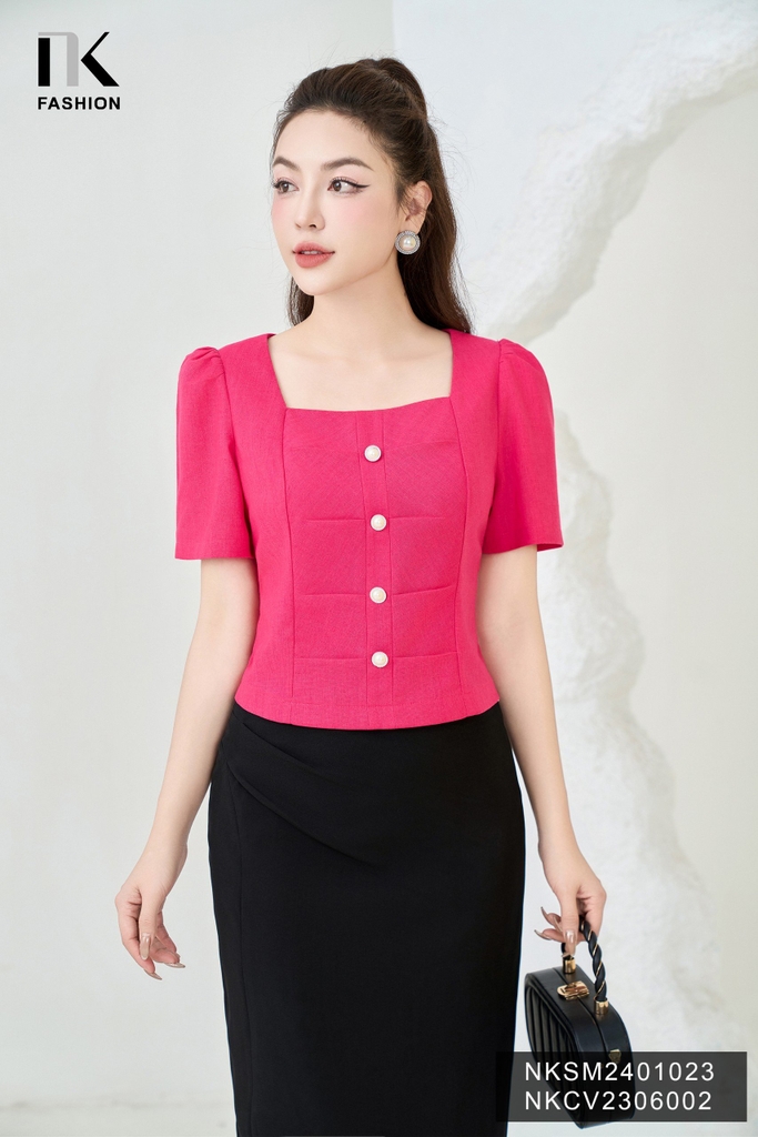 NK Fashion Áo Sơ Mi Cổ Vuông Croptop Linen Thời Trang Trẻ Trung, Nữ Tính NKSM2401023