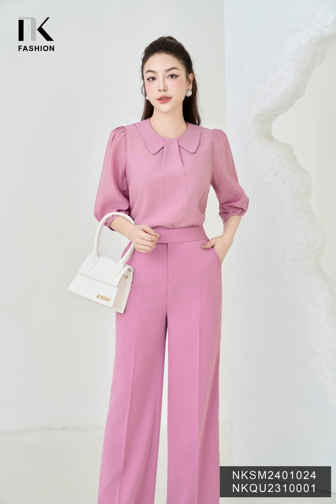 NK Fashion Áo Sơ Mi Cổ Sen Xếp Ly Giữa Cổ Trẻ Trung, Thanh Lịch NKSM2401024