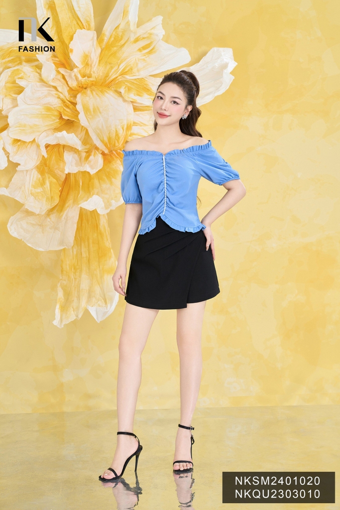 NK Fashion Áo Sơ Mi Xếp Cổ Gấu Tay Chun Dây Ngọc Tiểu Thư, Nữ Tính NKSM2401020