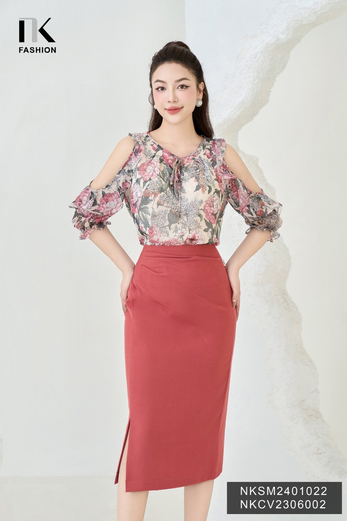 NK Fashion Áo Sơ Mi Tơ Hoa Khoét Tay Nữ Tính, Thời Trang, Trẻ Trung NKSM2401022
