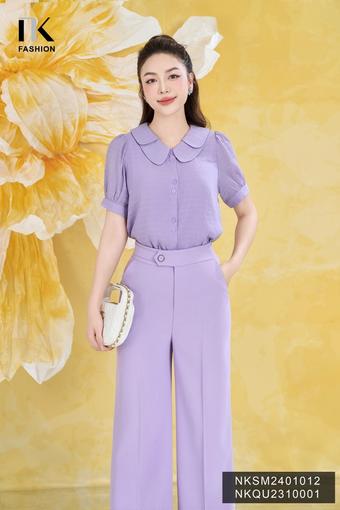 Áo Sơ Mi Cổ Kép Chồng Cúc Đôi NK Fashion Công Sở Nữ Thiết Kế Điệu,Trẻ Trung, Thanh Lịch, Vải Thoáng Mát NKSM2401012
