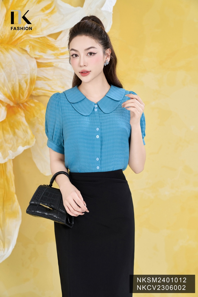 Áo Sơ Mi Cổ Kép Chồng Cúc Đôi NK Fashion Công Sở Nữ Thiết Kế Điệu,Trẻ Trung, Thanh Lịch, Vải Thoáng Mát NKSM2401012