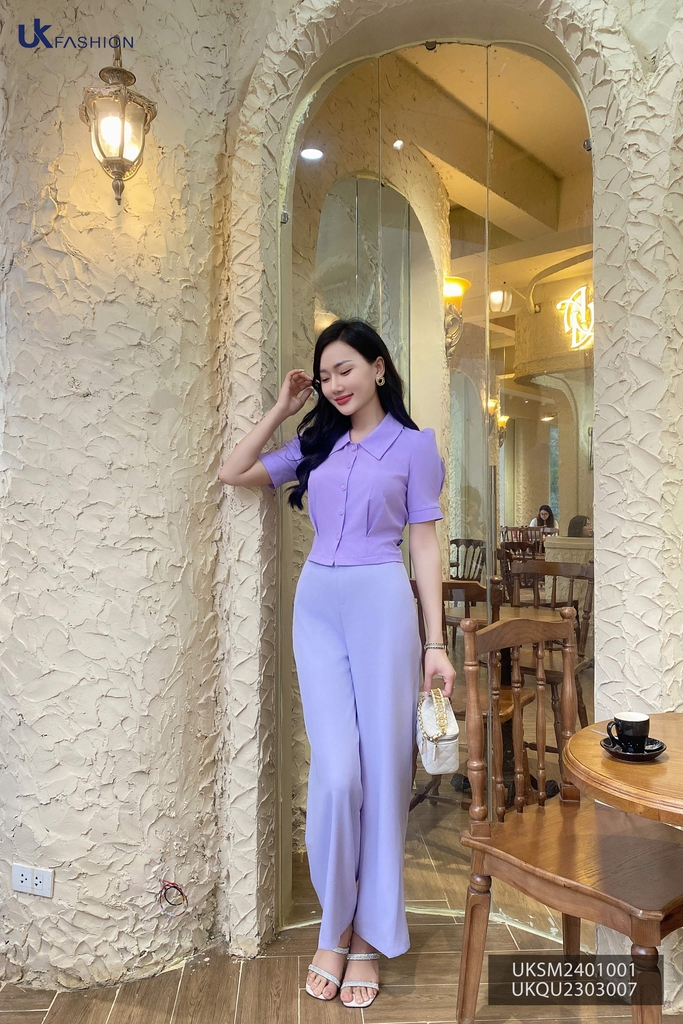 Áo sơ mi cổ sen UK Fashion Nhon ly sup, vải mềm, không nhăn, thấm hút mồ hôi, áo trẻ trung, hàn quốc UKSM2401001