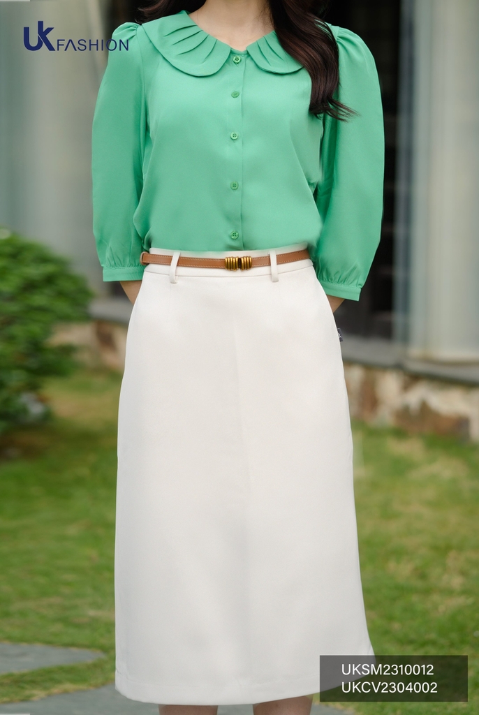 Sơ mi cổ xen xếp tay lỡ UK Fashion Thời Trang Công Sở Nữ Thanh Lịch, Style Hàn Quốc,chất liệu Cao Cấp UKSM2310012