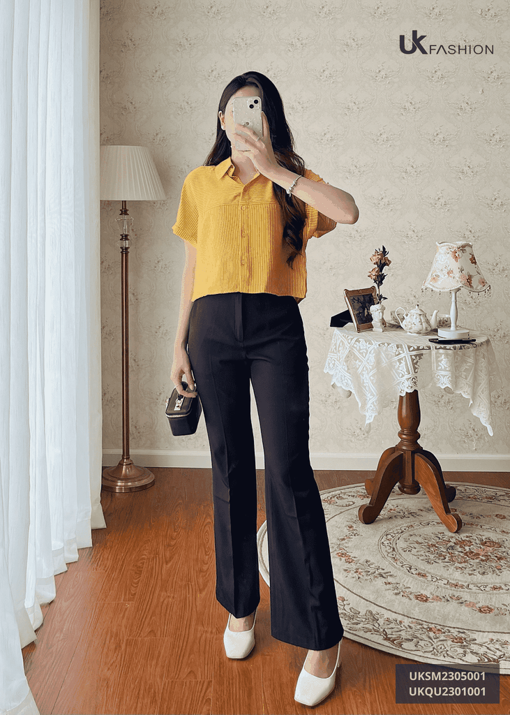 Áo Sơ Mi Nữ UK Fashion Cổ Đức Kẻ Vai Chờm Chất Vải Mềm Mịn Thoáng Mát UKSM2305001