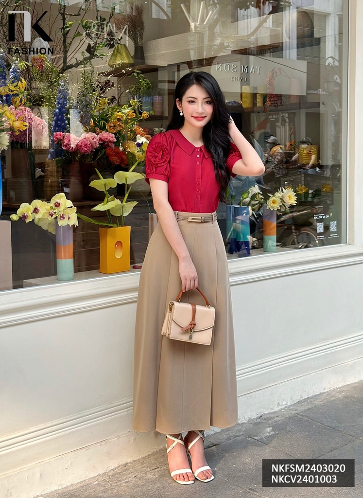 NK Fashion Áo Sơ Mi Hoa Xoắn Tay Cúc Ba Nữ Tính, Thời Trang, Trẻ Trung NKFSM2403020
