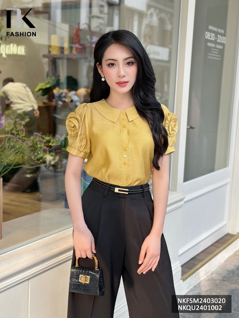 NK Fashion Áo Sơ Mi Hoa Xoắn Tay Cúc Ba Nữ Tính, Thời Trang, Trẻ Trung NKFSM2403020