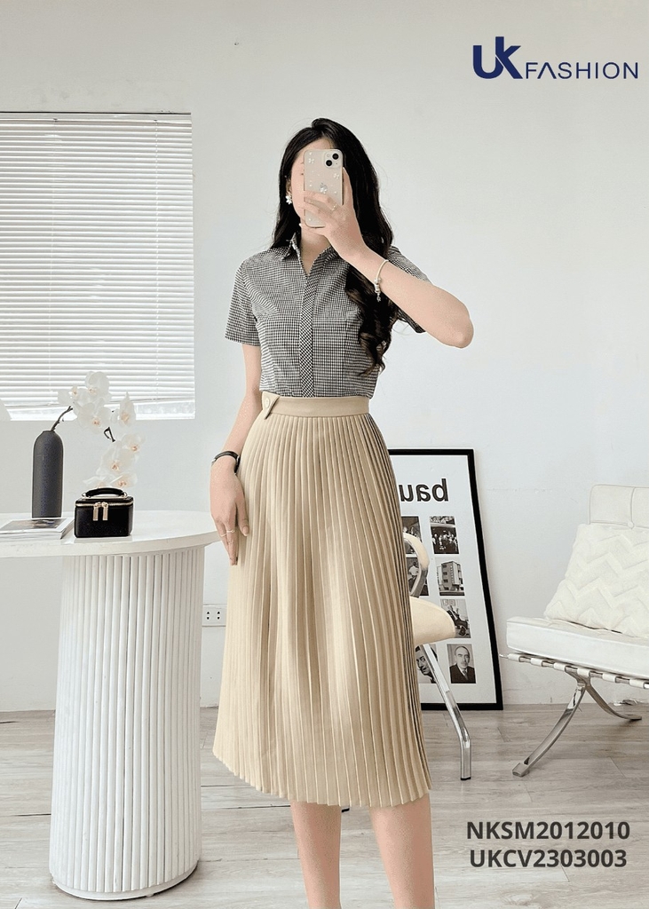 Chân Váy Công Sở NK Fashion Thiết Kế Dập Ly 3 Màu Vải Nhập Hàn Kiểu Dáng Thanh Lịch UKCV2303003