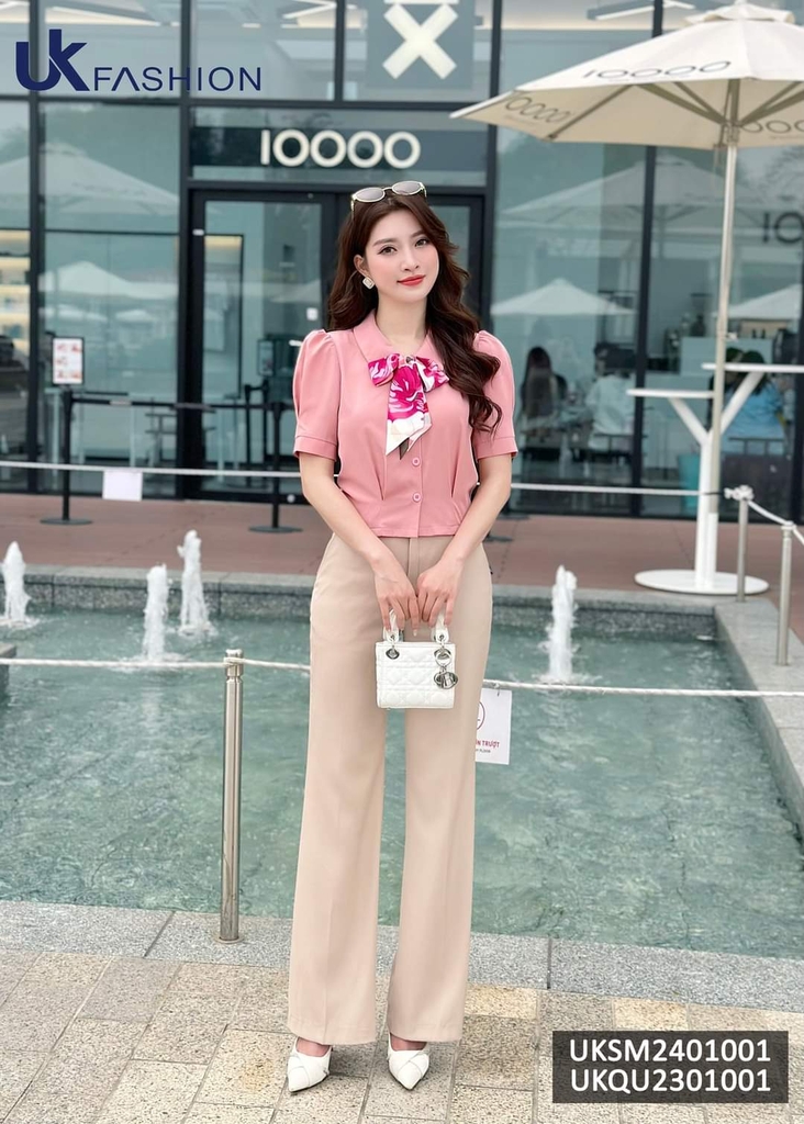 Áo sơ mi cổ sen UK Fashion Nhon ly sup, vải mềm, không nhăn, thấm hút mồ hôi, áo trẻ trung, hàn quốc UKSM2401001