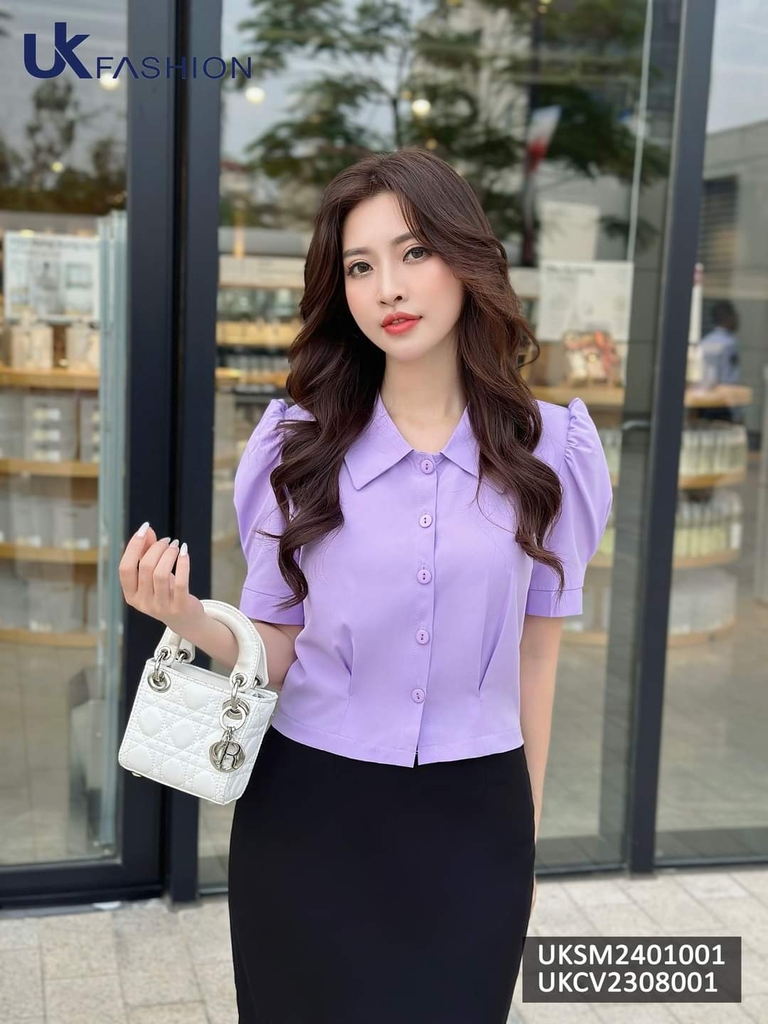 Áo sơ mi cổ sen UK Fashion Nhon ly sup, vải mềm, không nhăn, thấm hút mồ hôi, áo trẻ trung, hàn quốc UKSM2401001